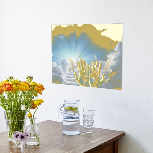 Luxe Gouden Blauwe Hemel Wolken Stairway Heaven Ec Folie Afdrukken (Laag (Keuken))