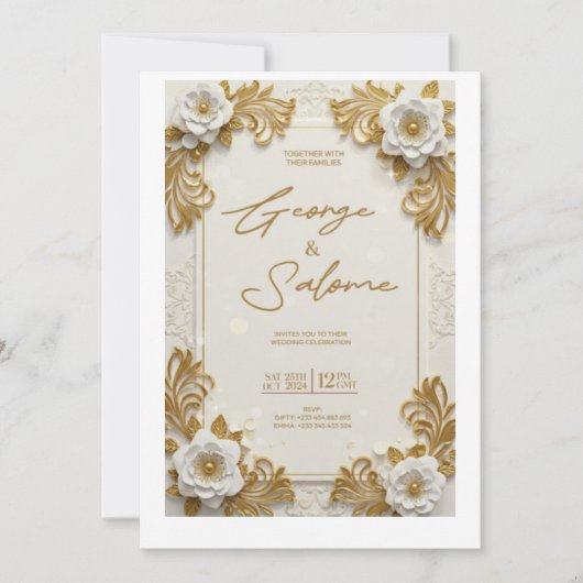 Luxe gouden bloem bruiloft uitnodiging Elegant (Voorkant)