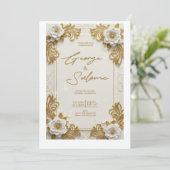 Luxe gouden bloem bruiloft uitnodiging Elegant (Staand voorkant)