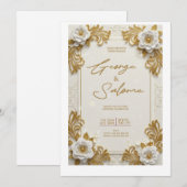 Luxe gouden bloem bruiloft uitnodiging Elegant (Voorkant / Achterkant)