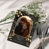 Luxe gouden bloem Chic Twee foto Bewaar de datum Kaart