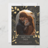 Luxe gouden bloem Chic Twee foto Bewaar de datum Kaart (Voorkant)