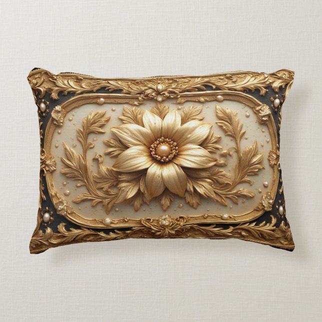 Luxe Gouden Bloem Frame Accent Kussen (Voorkant)