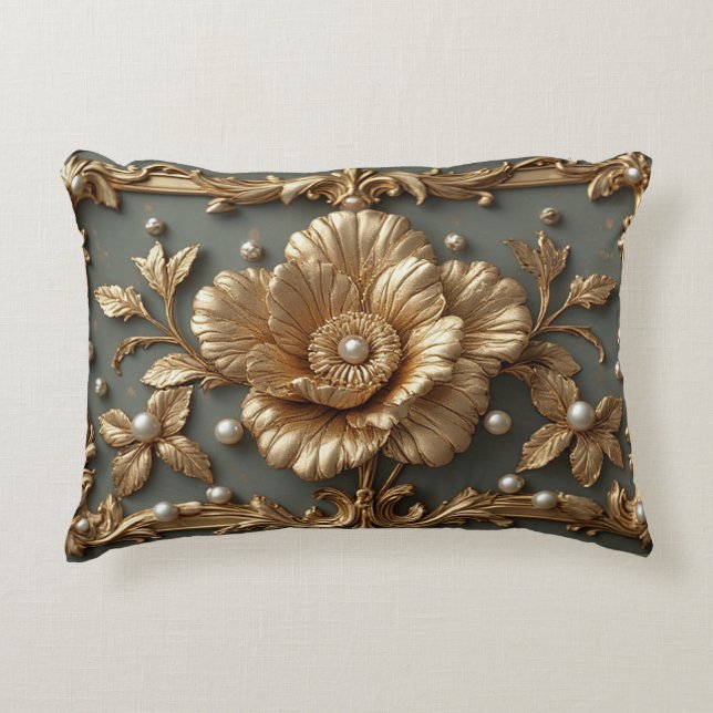 Luxe Gouden Bloem Frame Accent Kussen (Voorkant)