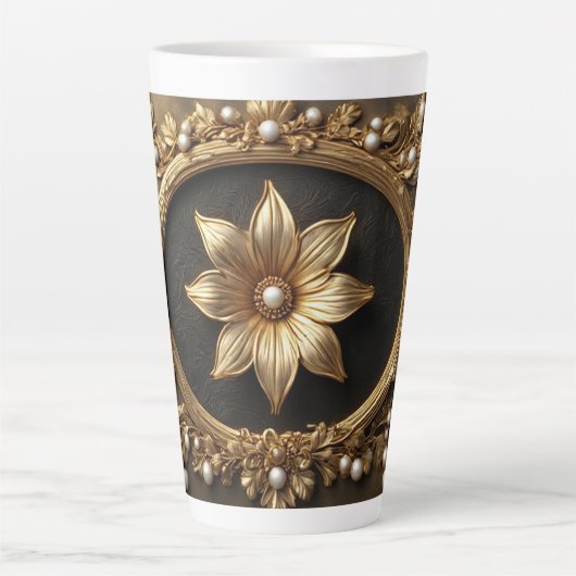 Luxe Gouden Bloem Frame Latte Mok (Voorkant)