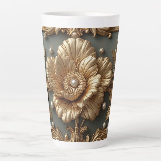 Luxe Gouden Bloem Frame Latte Mok (Voorkant)