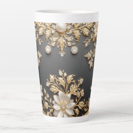 Luxe Gouden Bloem Frame Latte Mok (Voorkant)