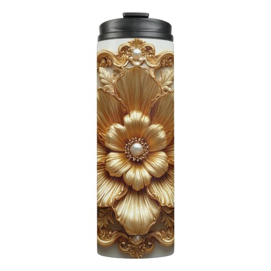 Luxe Gouden Bloem Frame Thermosbeker (Voorkant)