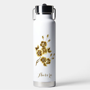 Luxe Gouden Bloem Glitter Typografie Waterfles