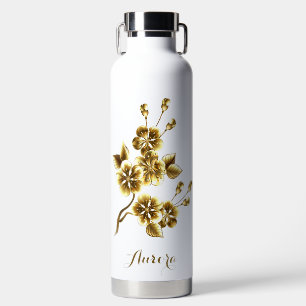 Luxe Gouden Bloem Glitter Typografie Waterfles