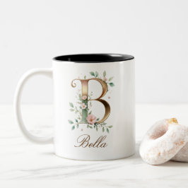 Luxe gouden bloem initiale B tweekleurige koffiemo Koffiemok