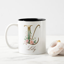 Luxe gouden bloem initiale L tweekleurige koffiemo Koffiemok