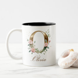 Luxe gouden bloem initiale O tweekleurige koffiemo Koffiemok