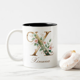 Luxe gouden bloem initiale X tweekleurige koffiemo Koffiemok