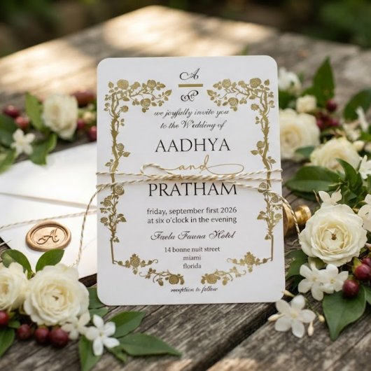 Luxe Gouden Bloem Kader Bruiloft Kaart