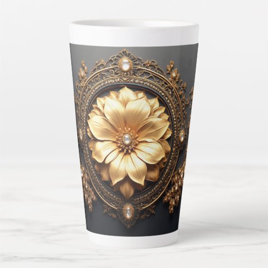 Luxe Gouden Bloem Latte Mok (Voorkant)