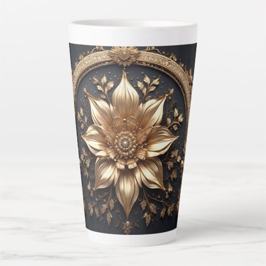 Luxe Gouden Bloem Latte Mok (Voorkant)