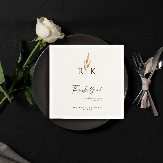 Luxe Gouden Bloem Monogram Trouw Dank je wel Servet