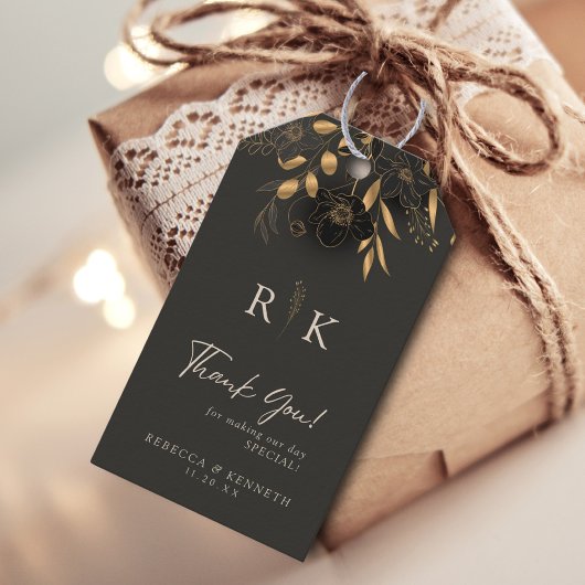 Luxe Gouden Bloem Monogram Trouw Dankjewel Cadeaulabel