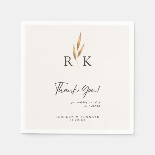 Luxe Gouden Bloem Monogram Trouw Dankjewel Servet (Voorkant)
