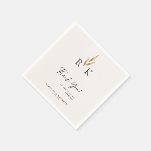 Luxe Gouden Bloem Monogram Trouw Dankjewel Servet (Hoek)