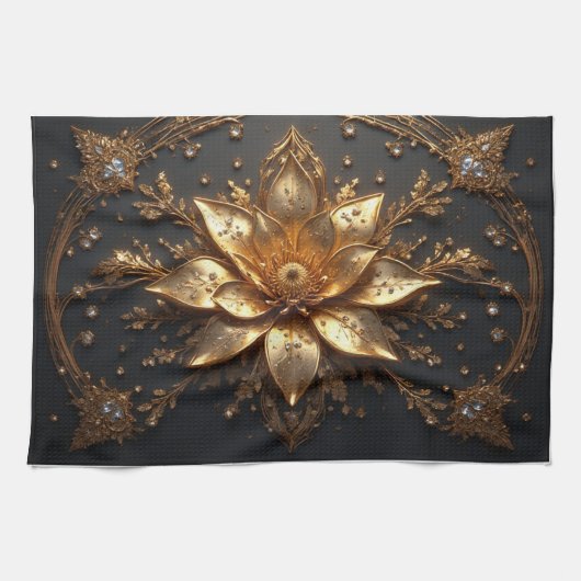Luxe Gouden Bloem Theedoek (Horizontaal)