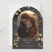 Luxe gouden bloem twee boog foto Sla de datum Kaart (Voorkant)