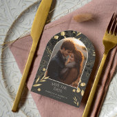 Luxe gouden bloem twee boog foto Sla de datum Kaart