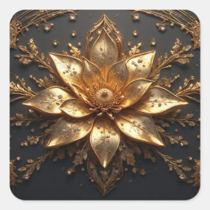 Luxe Gouden Bloem Vierkante Sticker
