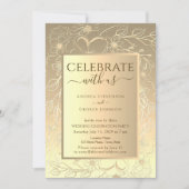 Luxe Gouden Bloemachtige Trouwreceptie Kaart (Voorkant)