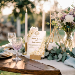 Luxe Gouden Bloemen Bruiloft met Monogram Kaart