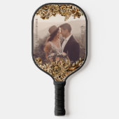 Luxe Gouden Bloemen Elegante Chic Klasse Zwart Pickleball Paddle (Voorkant)