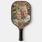 Luxe Gouden Bloemen Elegante Chic Klasse Zwart Pickleball Paddle (Achterkant)
