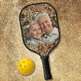 Luxe Gouden Bloemen Elegante Chic Klasse Zwart Pickleball Paddle