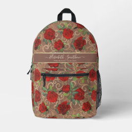 Luxe Gouden Bloemen Elegante Klasse Taupe Maatwerk Bedrukte Rugzak