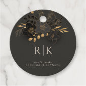 Luxe Gouden Bloemen Liefde Bedankt Monogram Huweli Bedankjes Labels (Voorkant)