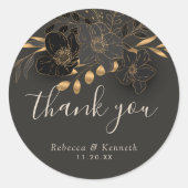 Luxe gouden bloemen minimalistische bruiloft Dank  Ronde Sticker (Voorkant)