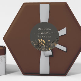 Luxe gouden bloemen minimalistische bruiloft ronde sticker