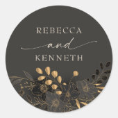 Luxe gouden bloemen minimalistische bruiloft ronde sticker (Voorkant)