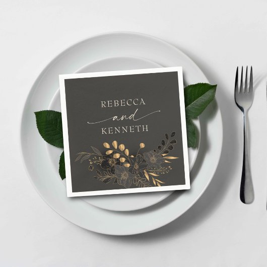 Luxe gouden bloemen minimalistische bruiloft servet