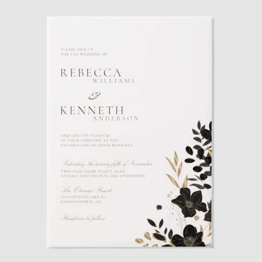 Luxe gouden bloemen minimalistische bruiloft vellum uitnodigingen (Voorkant)