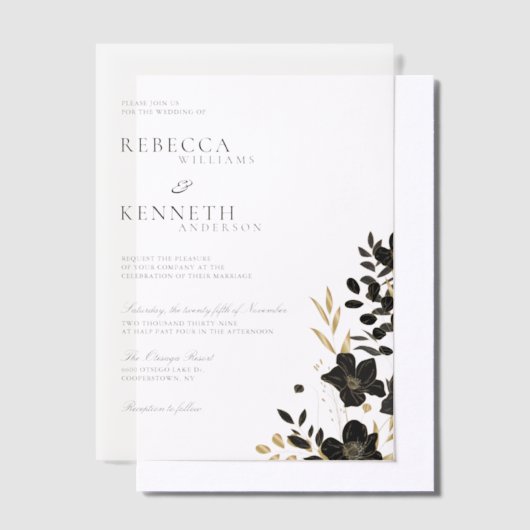 Luxe gouden bloemen minimalistische bruiloft vellum uitnodigingen (Offset)