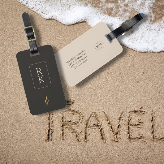 Luxe Gouden Bloemen Minimalistische Custom Monogra Bagagelabel