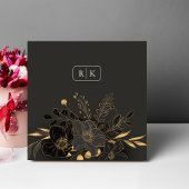 Luxe Gouden Bloemen Minimalistische Monogram Huwel Kaart