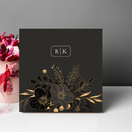 Luxe Gouden Bloemen Minimalistische Monogram Huwel Kaart