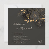 Luxe Gouden Bloemen Minimalistische Monogram Huwel Kaart (Voorkant)