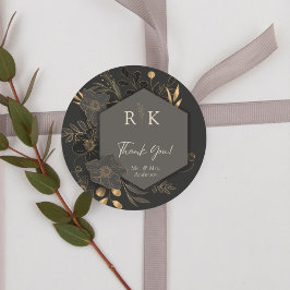 Luxe Gouden Bloemen Monogram Huwelijk Dank u Ronde Sticker