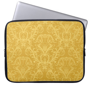 Luxe Gouden Bloemen: Naadloos behang Laptop Sleeve
