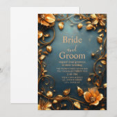 Luxe Gouden Bloemen op Elegante Turquoise Achtergr Kaart (Voorkant / Achterkant)