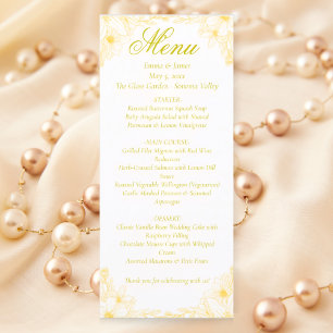 Luxe Gouden Bloemen Trouwmenu Kaart
